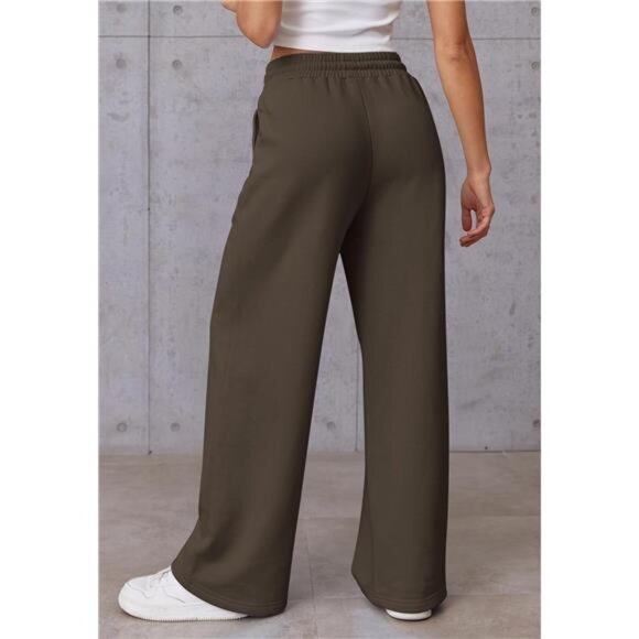 Womens Wide Leg Sweatpants High Waisted Coffee - Picture 4 of 6